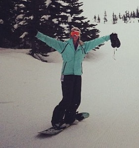 Dr. Caitlin Belter enjoying snowboarding